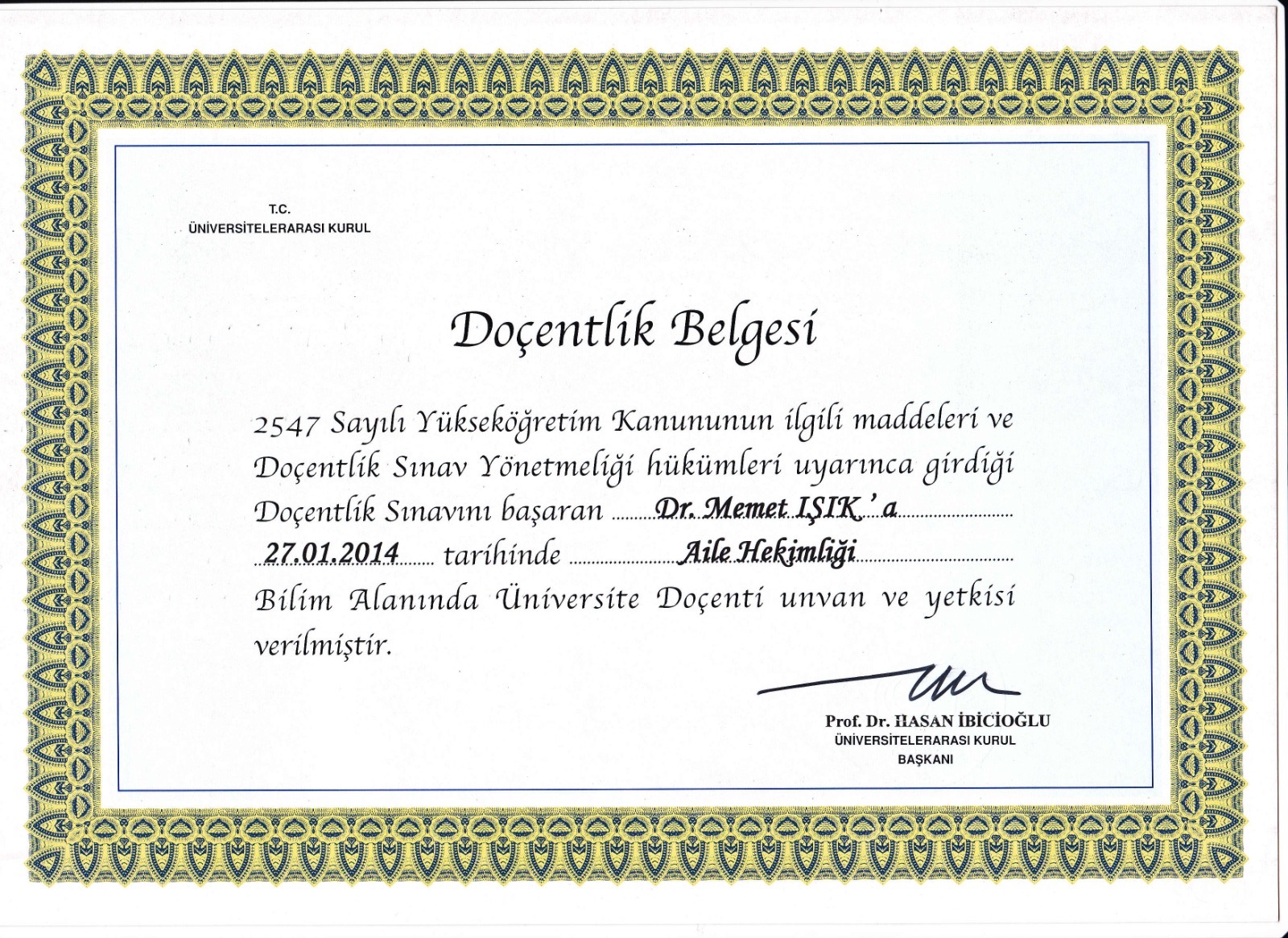 Associate Professorship Certificate